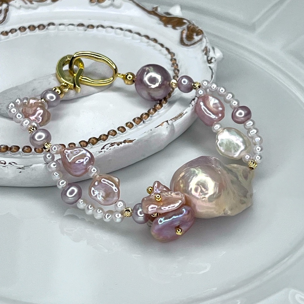 🔥🔥 Handmade Premium Freshwater Flameball Keshi Edison Pearl Braided Bracelet - Picture 2 of 3